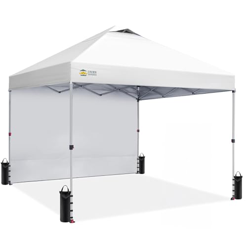 CROWN SHADES 10x10 Pop Up Canopy with 1 Side Wall - Beach Tent with One Push Setup - Outdoor Sun...