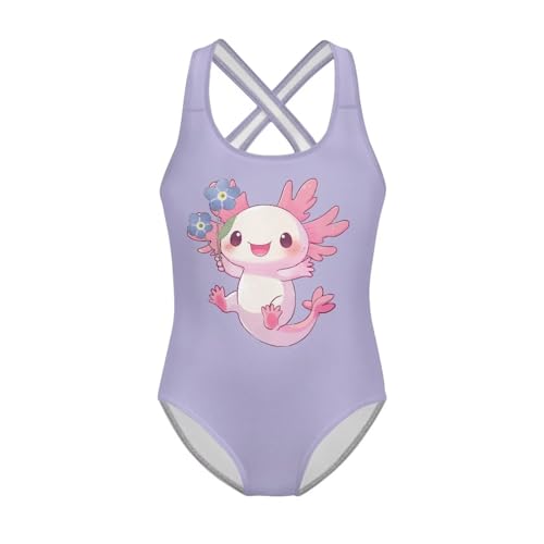 Viewamoon Girls' One-Piece Swimwear Cute Axolotl Bathing Suits for Toddler Girls One Piece Swimsuit 5-6 Quick Dry for Beach Water Park Surfing