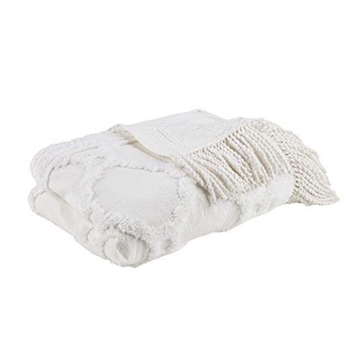 Madison Park Brianne 100% Cotton Tufted Chenille Throw For Couch, Bed Lightweight, Breathable Cover, Luxe Cottage Room Décor Summer Blanket, 50" X 60", Ivory Ogee #TOP1
