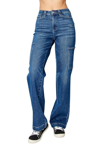 Judy Blue Women's High Waisted Wide Leg Cargo Pocket Jeans