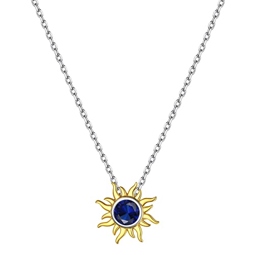 Chicsilver September Birthstone Necklace For Women 925 Sterling Silver Created Sapphire Celestial Sun Pendant Necklace Birthday Gift #TOP22
