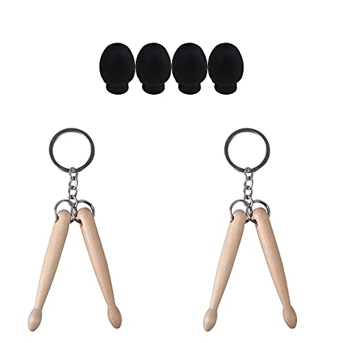 Cabeza de baqueta de caucho negro con llavero miniatura de baqueta de madera (2 piezas)