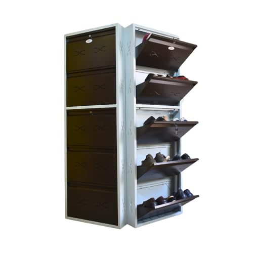 Image of I Metal Shoe Rack I Double Lock I Slim and Wall Mounted I 5 Shelves (Brown Colour) I Coad LC 2M-05 BR I Height 71.5 Inches, Width 24 Inches, Depth 5.5 InchesI 3 Years Warranty.