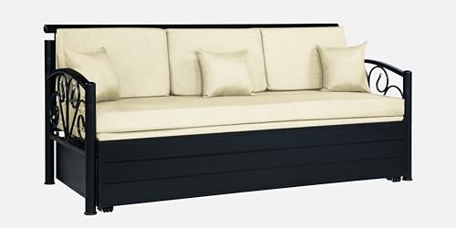 Image of 3 Seater Metal Sofa Cum Bed with Hydraulic Storage | Sofa Set for Living Room, Bedroom, Guest Room| Queen Size Convertible Sofa Bed | Comfortable Seating Sofa Cream & Black