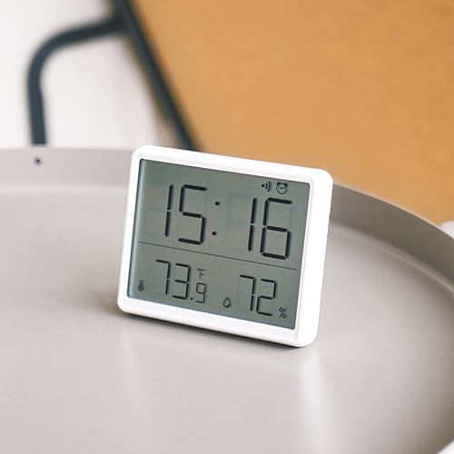 HERCHR Digital Wall Clock with Temperature Humidity Display,Alarm Small Wall Clocks Slim Battery Operated LCD Digital 3.7×0.6×2.9in for Bedroom Home Office - Image 2