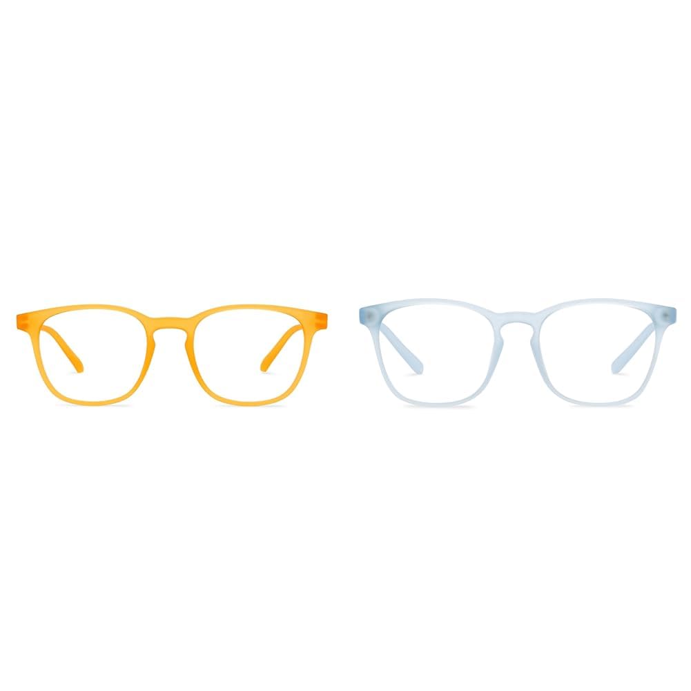 HUSTLR Zero Power Bluecut & Antiglare Computer Eyeglasses | Amber (Medium) and Sky Blue (Kids') Full Rim Square | For Men & Women