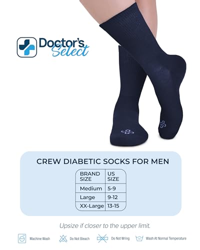 Doctor's Select Diabetic Socks for Men - 4 Pairs Crew Diabetic Neuropathy Socks for Men | Diabetic Socks for Men 9-12