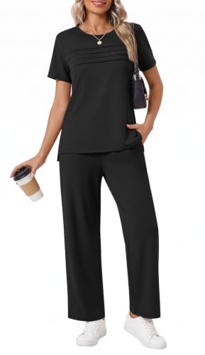 CATHY Travel Sets for Women 2 Piece Fall Outfits Pants Set with Pockets,L