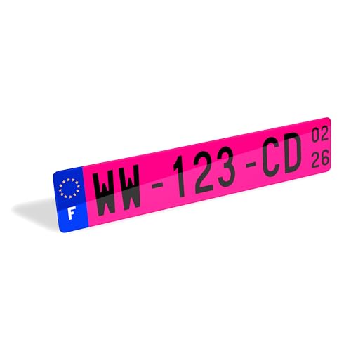 1 Plaque d'immatriculation Rose WW Voiture homologuée Extra Choc - SIV 52x11cm - Made in France - Plexi résistant aux intempéries et Anti UV pour Auto.