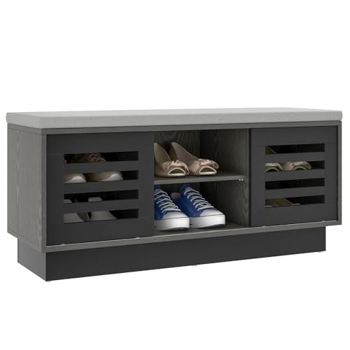 Banc à Chaussures Stable en Bois d'Ingénierie Noir avec Assise Robuste