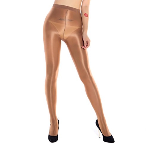 Womens Sexy Shiny Metallic Glitter Glossy Pantyhose Tights Super Elastic Stockings (Coffee)