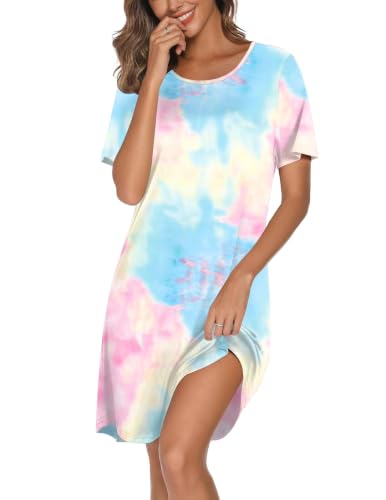 Image of Ekouaer Cotton Nightgowns for Women Short Sleeve Sleepshirts Soft Sleepwear