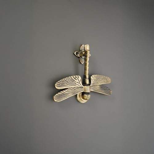 Infinity Decor Türklopfer aus massivem Messing, Libellenform, poliertes Messing-Finish, Vintage-Stil, für Eingangstür, Möbel
