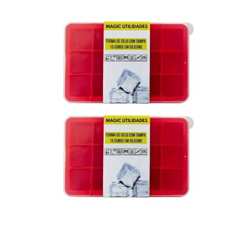 Kit Com 2 Formas de Gelo em Silicone com Tampa Ideal Para Congelar Papinha Bebê Livre Bpa Produz 15