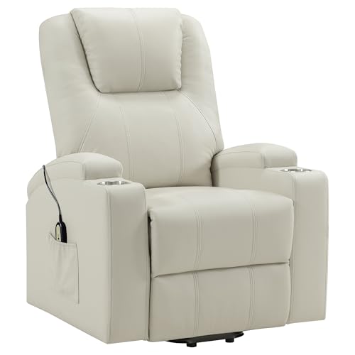 Sillón masaje reclinable marfil con mando y portavasos miniatura 4