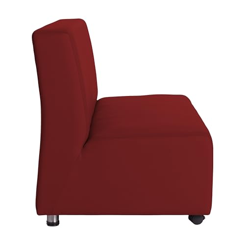 Image of FDP Pro Series Upholstered Armless Mobile Sofa with Locking Casters for Portability Commercial Seating for Hotel Lobby, Office, Restaurant, Waiting Room, Home - Crimson
