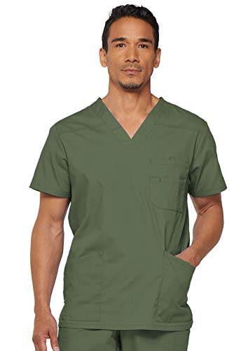 Dickies Men's V-Neck Scrub Double Chest Pocket Top, Olive, XX-Large