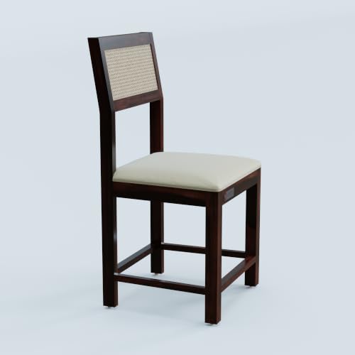 Image of DRIFTINGWOOD Amber Solid Sheesham Wood 6 Seater Dining Table Set with Rattan Back Chairs | Beige Velvet Cushioned Seating for Home & Dining Room (Walnut Finish, DIY)