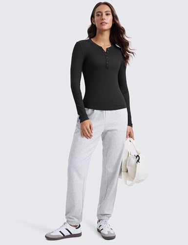 CRZ YOGA Ribbed Modal Casual Long Sleeve Henley Shirts for Women Soft Stretchy Knit Layering Basic Fitted Athletic Tops3