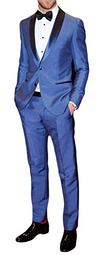 Combinaison de smoking 2 pièces bleu pour homme style Ryan Gosling Drive