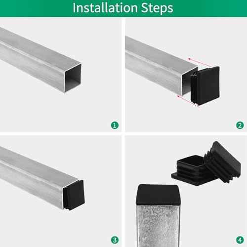 Image of 1.25 inch 1 1 /4 Square Tubing End Cap Plastic Plugs 12 Pack, 1.25 Inch Tube End Cap 1 1 /4 Black Square Plug 1.25 inchx1.25 inch Fence Post Pipe Cap 1.25x1.25 Inch Tubing Insert