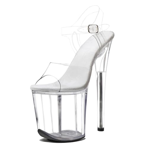 WUXIN H&P Women's 8 in Clear Platform Heels Ankle-Strap Sexy, 8 in Pole Dance High Heel Clear Platform, 20 cm Exotic Clear Platform Pole Dancer Heels Shoes Stiletto