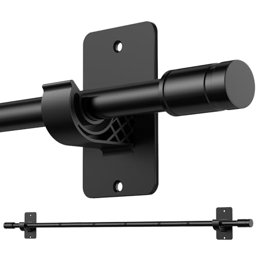 PeSenp Curtain Poles No Drilling 84-238cm 16mm Diameter No Drill Curtain Pole Black Metal Curtain Rod No Drill with Adhesive Brackets Perfect for Renters and Temporary Installations