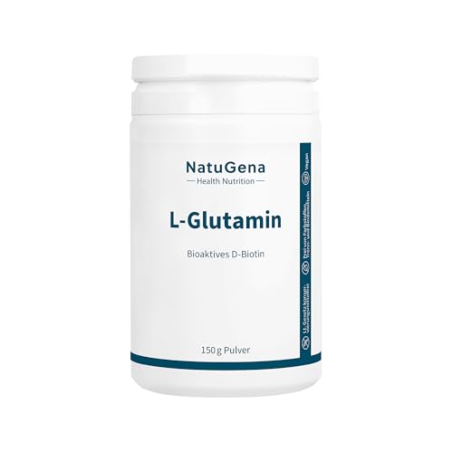 NatuGena L-Glutamin, bioaktives Biotin, trägt zur Erhaltung der Schleimhäute, Haut und Haare bei, 150 g Pulver (2.5 Monats Packung)
