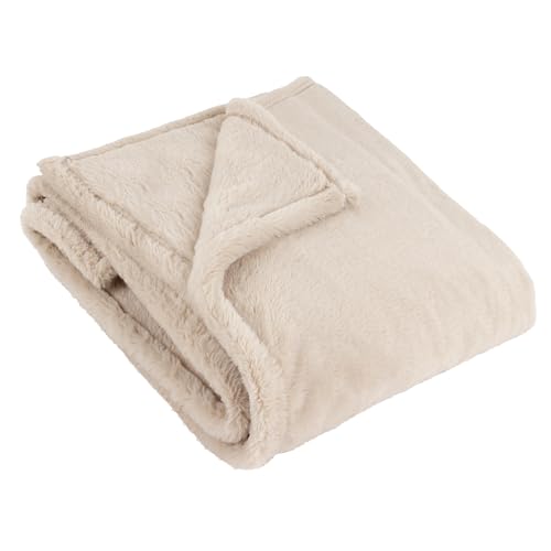 Image of furn. Kallu Faux Fur Throw – Earthy Soft Fluffy Decorative Throw with Oxford Edge (Natural - 150x200cm)