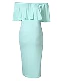 MissQee Women's Maternity Dress Off Shoulder Casual Maxi Dress (S, Mint1)