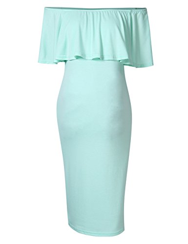 MissQee Women's Maternity Dress Off Shoulder Casual Maxi Dress (S, Mint1)