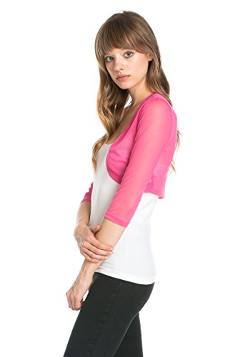 Image of Fashion Secrets Junior`s Sheer Chiffon Bolero Shrug Jacket Cardigan 3 /4 Sleeve (Large, Pink)
