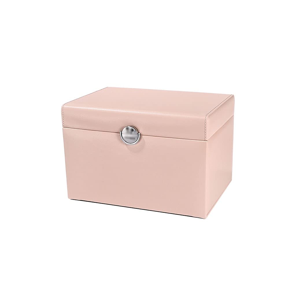 Caja de joyería Multifuncional con Espejo Estilo Simple Caja de Almacenamiento de Gran Capacidad Textura Delicada Caja de organización de Cuero (Color : Pink)