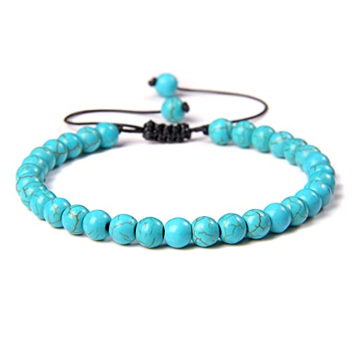 Bracelet homme femme en pierre naturelle howlite verte 6mm avec perles et cordon tressé