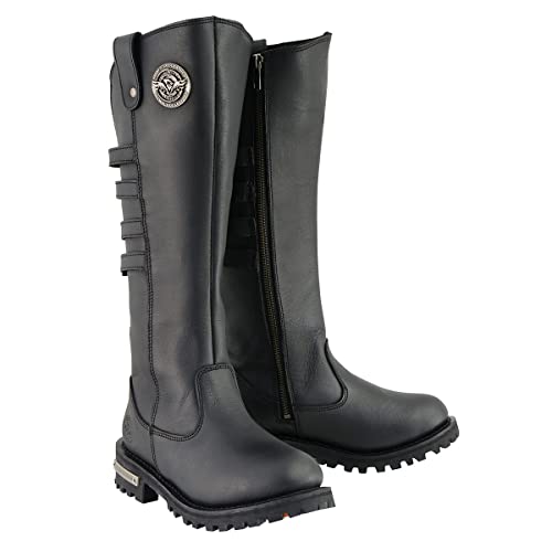 Milwaukee Leather MBL9345 Women's Black 15-inch High Rise Leather Riding Boots with Four Calf Buckles - 10