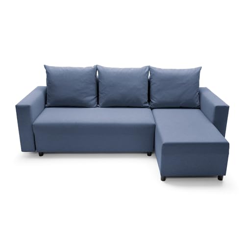 Abakus Direct Oslo Corner Sofa Bed with Storage Linen Fabric (Blue, Right) - Image 5
