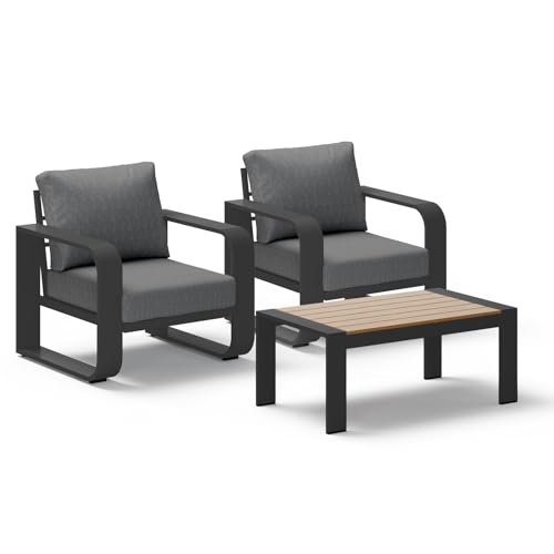 Image of Aluminum Outdoor Sofa Bistro Set, Oversized Patio Conversation Sets Widened Armrest & Ultra-Thick Cushions, Deep Seating Patio Furniture Set for Backyard, Deck, Graphite
