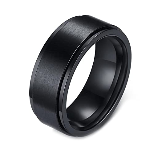 Epinki Anillo Giratorio Hombre, Anillo 8MM Anillo Giratorio Pulido Negro Acero Inoxidable Anillo Antiestres Talla 17