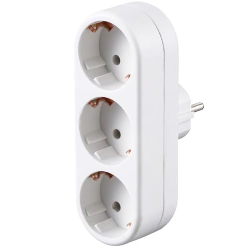 Doppelstecker für Steckdose, 1 Stück 3680W 3-Fach Steckdosenleiste für Küche Büro, Weiß