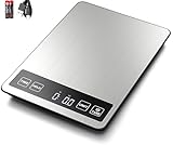 Fuzion Food Scale, 1g/0.1oz Kitchen Scale Grams and Ounces - 22lb, 7 Units, Tare & Timer Functions, Rechargeable Power, Tempered Glass & Stainless Steel - Digital Food Scale for Cooking, Baking