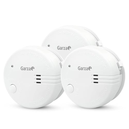 Garza - Pack de 3 Detectores de Humo Mini, Diseño Ultracompacto, Sensor Fotoeléctrico, Alarma 85dB, Batería 9V Incluida, Instalación sin Cables, Indicador LED y Botón Test