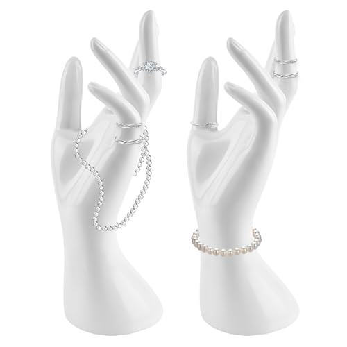 BYZESTY Soporte de exhibición para pulsera, 2 piezas de mano para joyas, maniquí, anillos, expositor de joyas, modelo de mano femenino, soporte de joyas para cadenas, anillos, pulseras