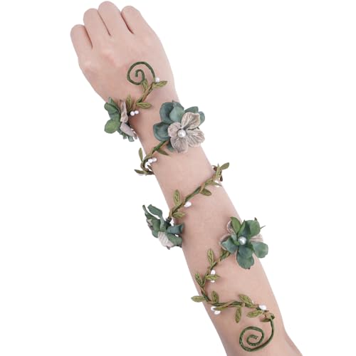 FRESHME Elf Floral Arm Wrap - 1 PC Renaissance Green Flower Bracelet Poison Ivy Costume Forest Mother Nature Elven Arm Cuff Renfaire Cosplay Photoshoot Fantasy Dress Up Prom Accessories for Women