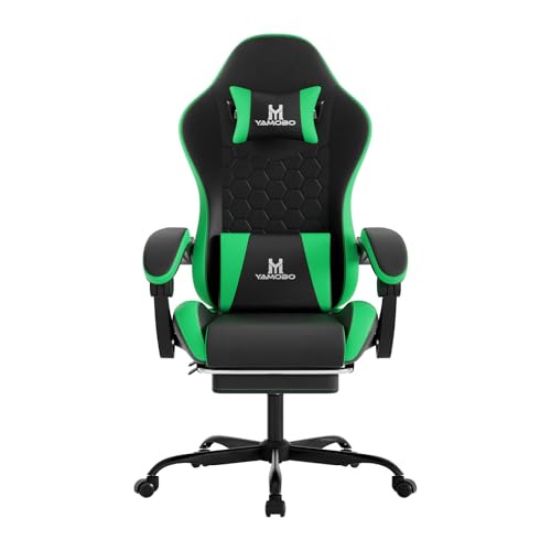 Image of Gaming Chair, Computer Office Chair with Footrest, Adjustable Height & Backrest Gaming Chairs with Swivel for Adults, High Back PU Leather Ergonomic Chair with Lumbar Support, Blackgreen