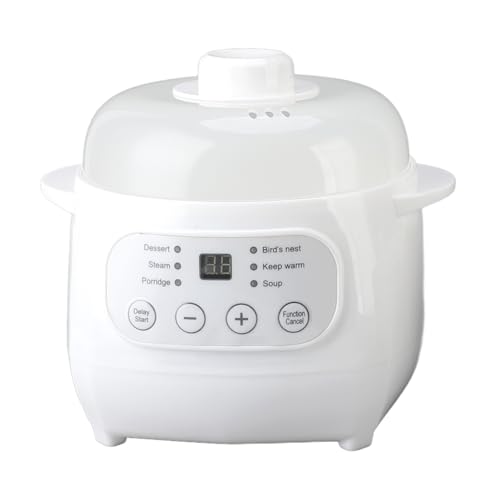 Slow Cookers, 200W Mini Ceramic Electric Stew Cooker 1L Capacity Porridge Soup Pot Automatic Power Off Mini Ceramic Stew Cooker Multifunction Cooking Pot for Home