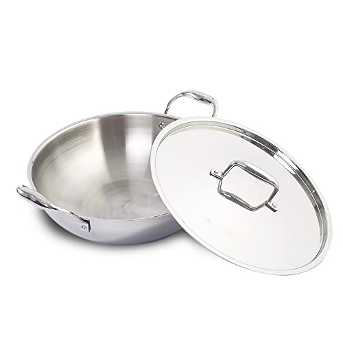 Wonderchef Nigella Tri-ply Stainless Steel 24 cm Kadhai with Lid 2.2 litres 2.6mm Thickness Kadai with Induction Base Compatible with All cooktops 10 Year 20 cm Silver