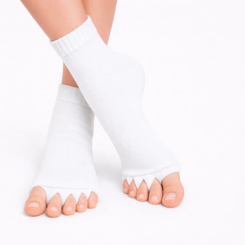 Image of Foot Alignment Orthopedic Cotton Socks for Men & Women | Five Toe Separator | Foot Pain Relief | Bunion Corrector | Plantar Fasciitis Support |Free Size | Black-White | 2 Pair | UK8-11
