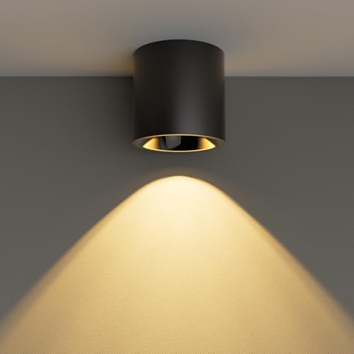 Image of 24W LED Dimmable Black Ceiling Spot Light 4.92'' Aluminum CRI90 3000KCylinder Spotlight Indoor Modern Minimalist Focus Black Ceiling Down Light Fixture for Living Room Hallway Foyer
