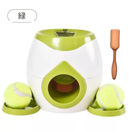 Ohget 犬用自動ボールランチャー 2つのテニスボール投げゲーム、フードご褒美マシン、犬用おやつインタラクティブおもちゃ (グリーン)