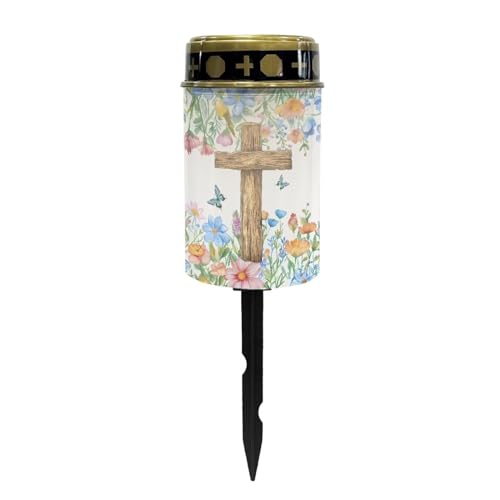 Image of Cross Butterfly Cemetery Solar Lights for Grave Solar Garden Night Book Landscape Path Light Home Decor for Cemetery Grave Yard